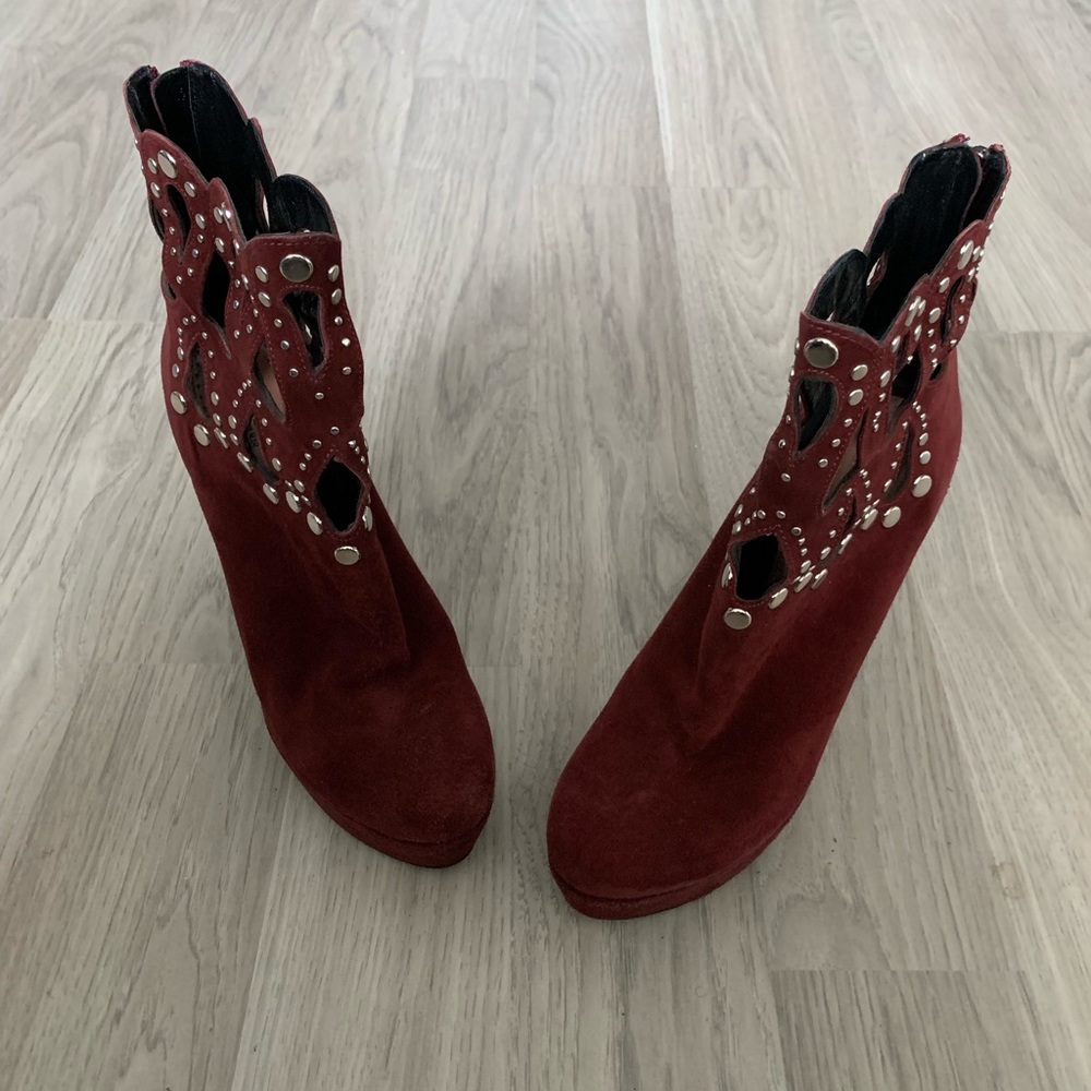 Alaia burgundy suede studded grommet rivet cutout